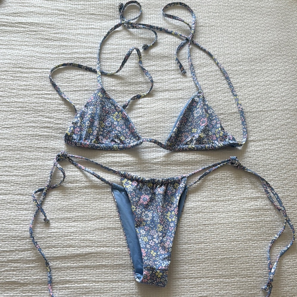 Frankie's Bikinis Blue Triangle Bikini Set